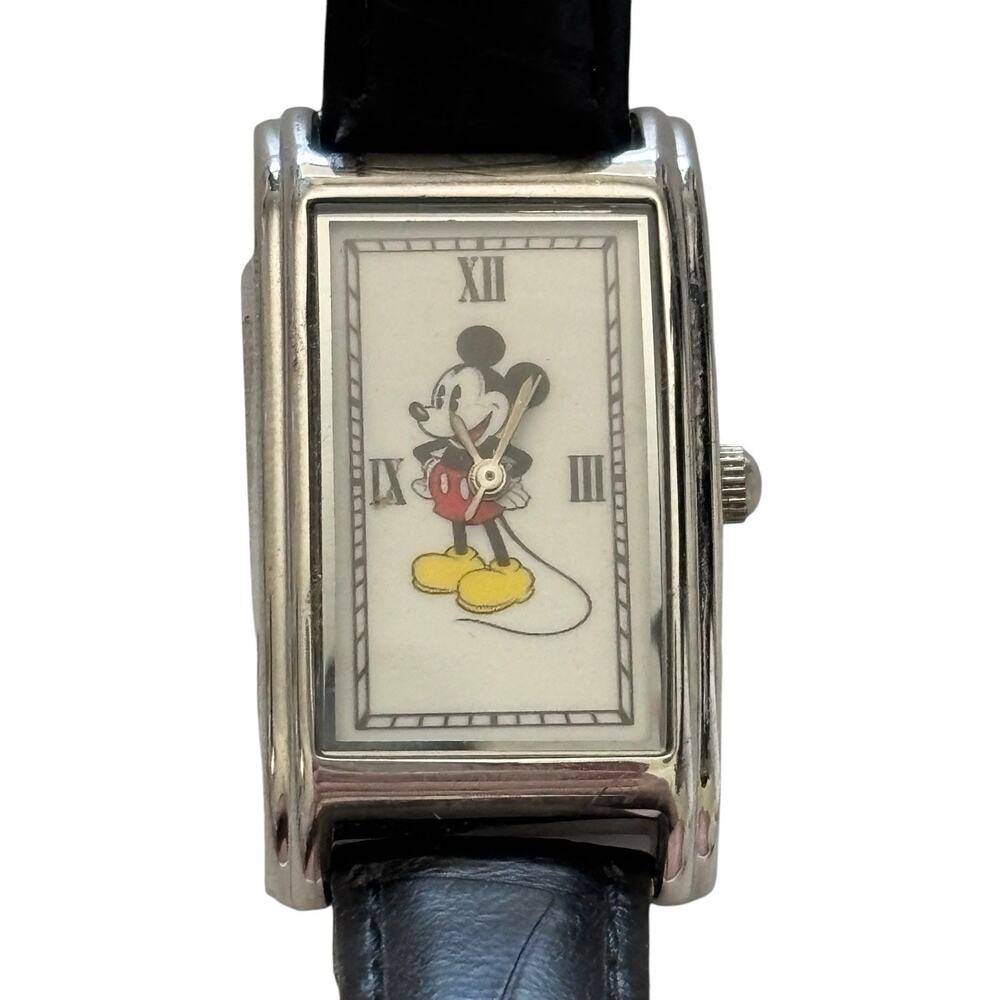 Disney Ladies Mickey Mouse Watch Japan Movement Black Leather Strap New Unused